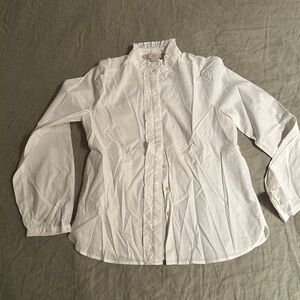 LOFT White Ruffled Button-Down Blouse